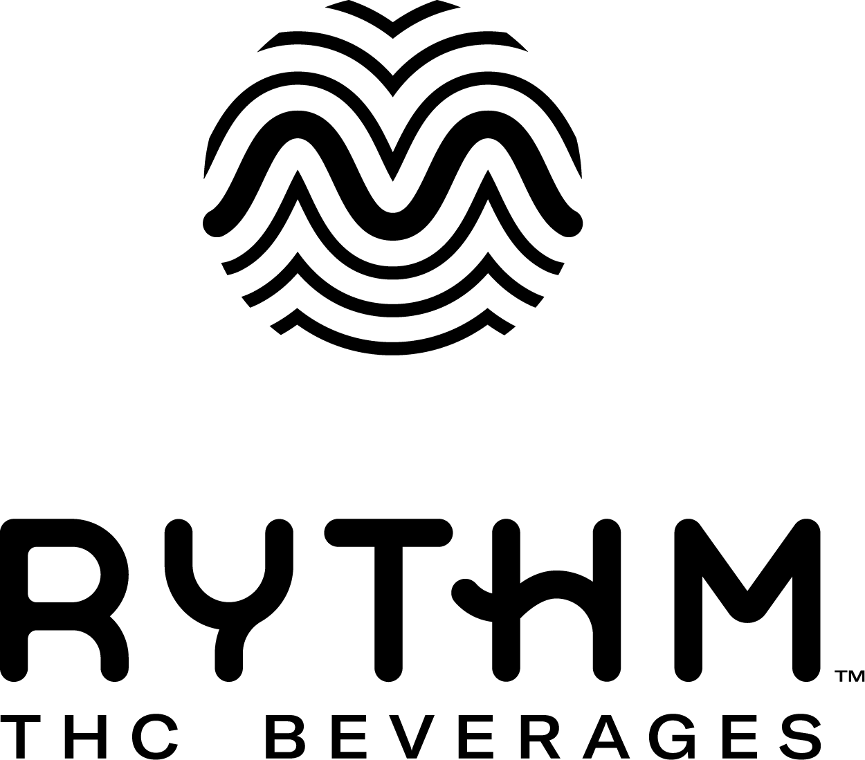 RYTHM THC Beverages logo with a circular wave mark above the wordmark