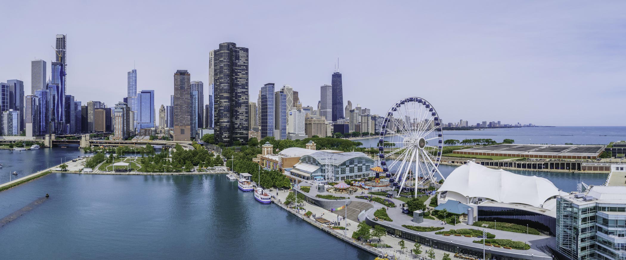 Aerial View of Navy Pier with Chicago Skyline