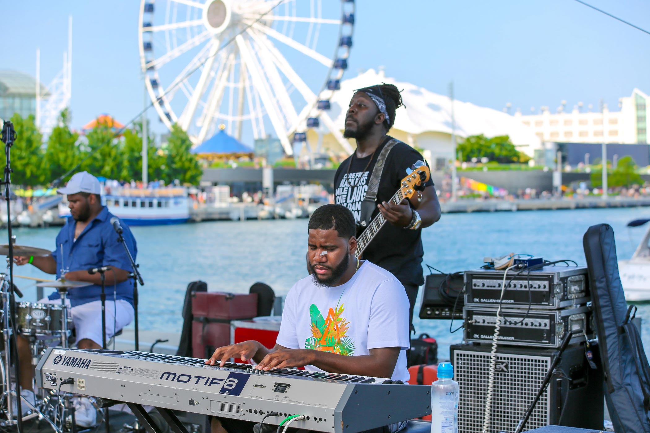 Band Performing at Chi-Soul Fest with Navy Pier in Background
