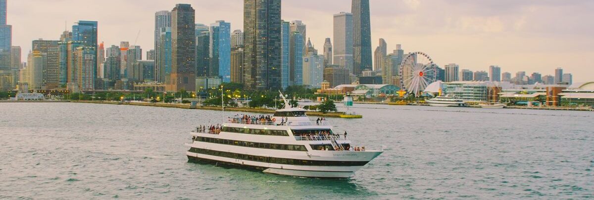 Odyssey Lake Michigan on the Water with Navy Pier in the Background Cropped