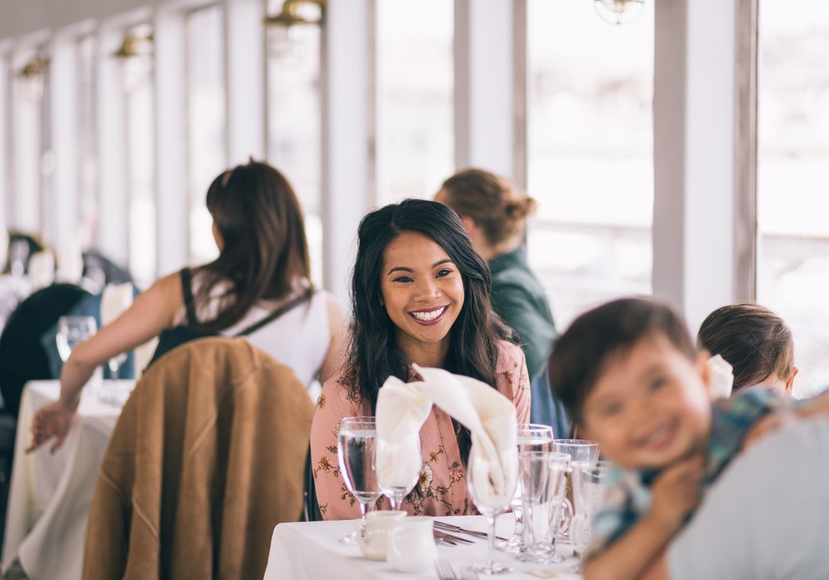 Woman Smiling with Kids at Mother's Day Premier Brunch at Navy Pier