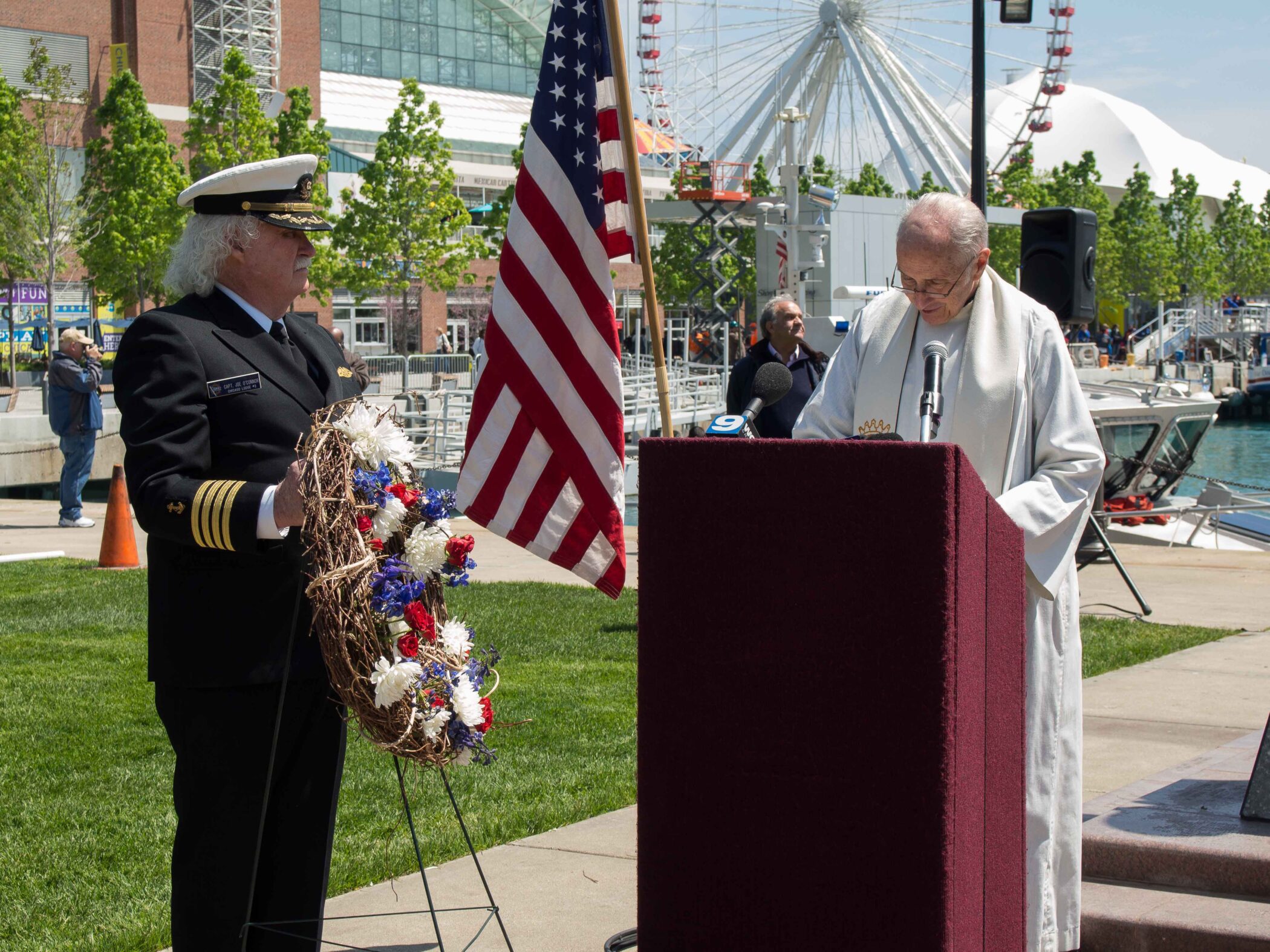 Minister and Officer at Blessing of the Fleet at Navy Pier