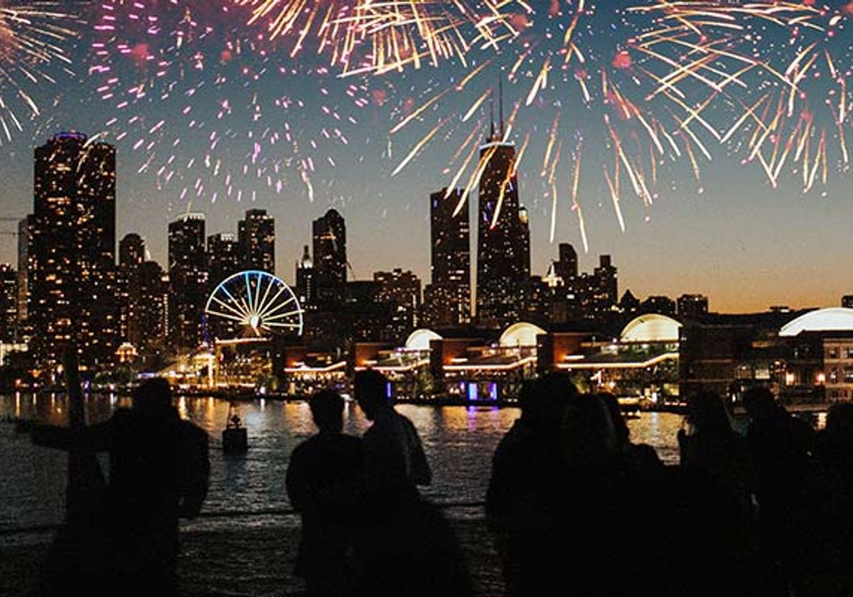 View of Wednesday Fireworks Over Navy Pier