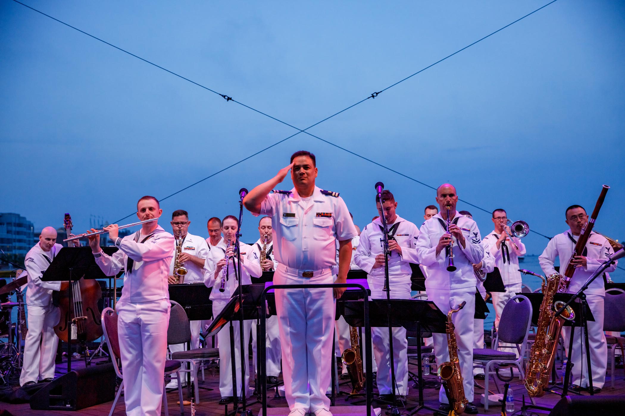 Band Director Saluting with Band at Great Lakes Navy Band Navy Pier Performance