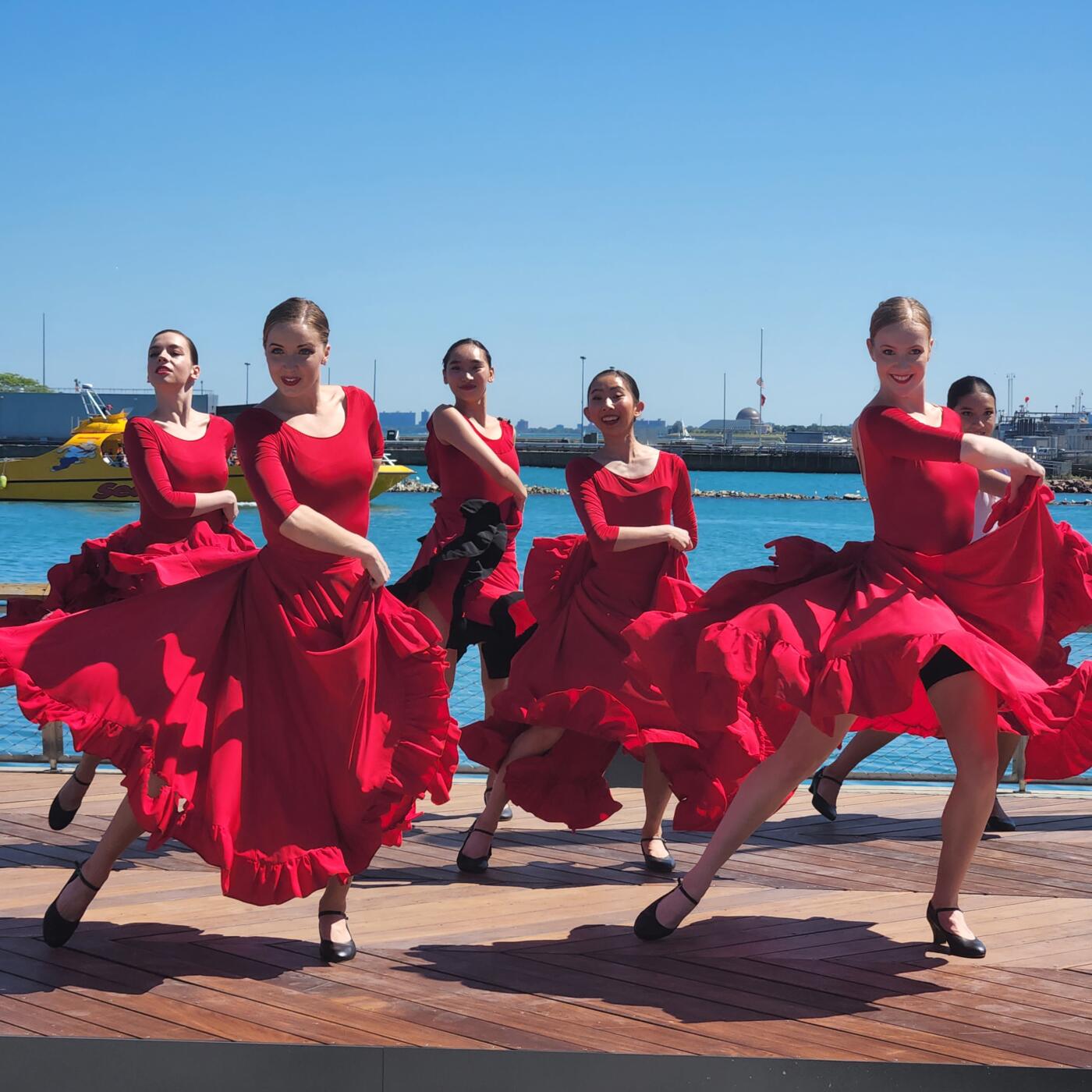Girls Wearing Red Dancing at Pier Dance at Navy Pier