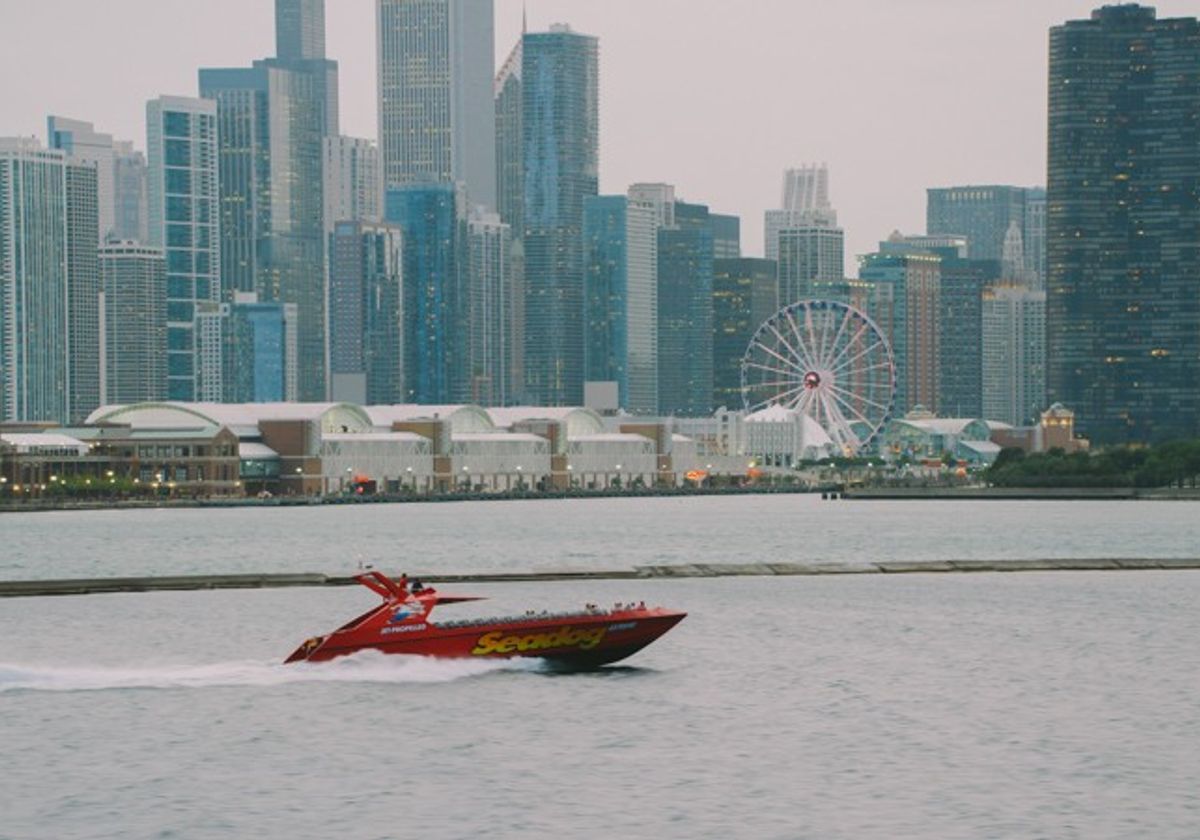 Seadog Cruises Extreme Boat with Navy Pier in Background