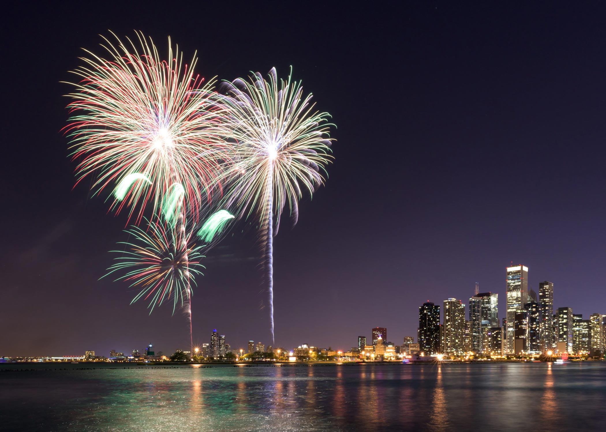 Navy Pier Fireworks with Chicago Skyline