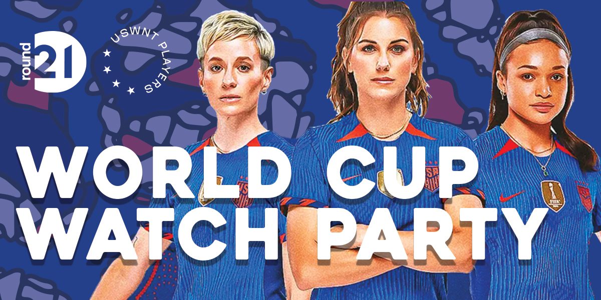 USA Soccer Players with 'World Cup Watch Party' text at Navy Pier