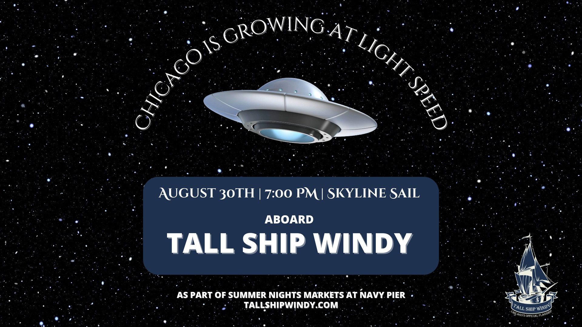 Skyline Sail of Tall Ship Windy at Navy Pier Graphic