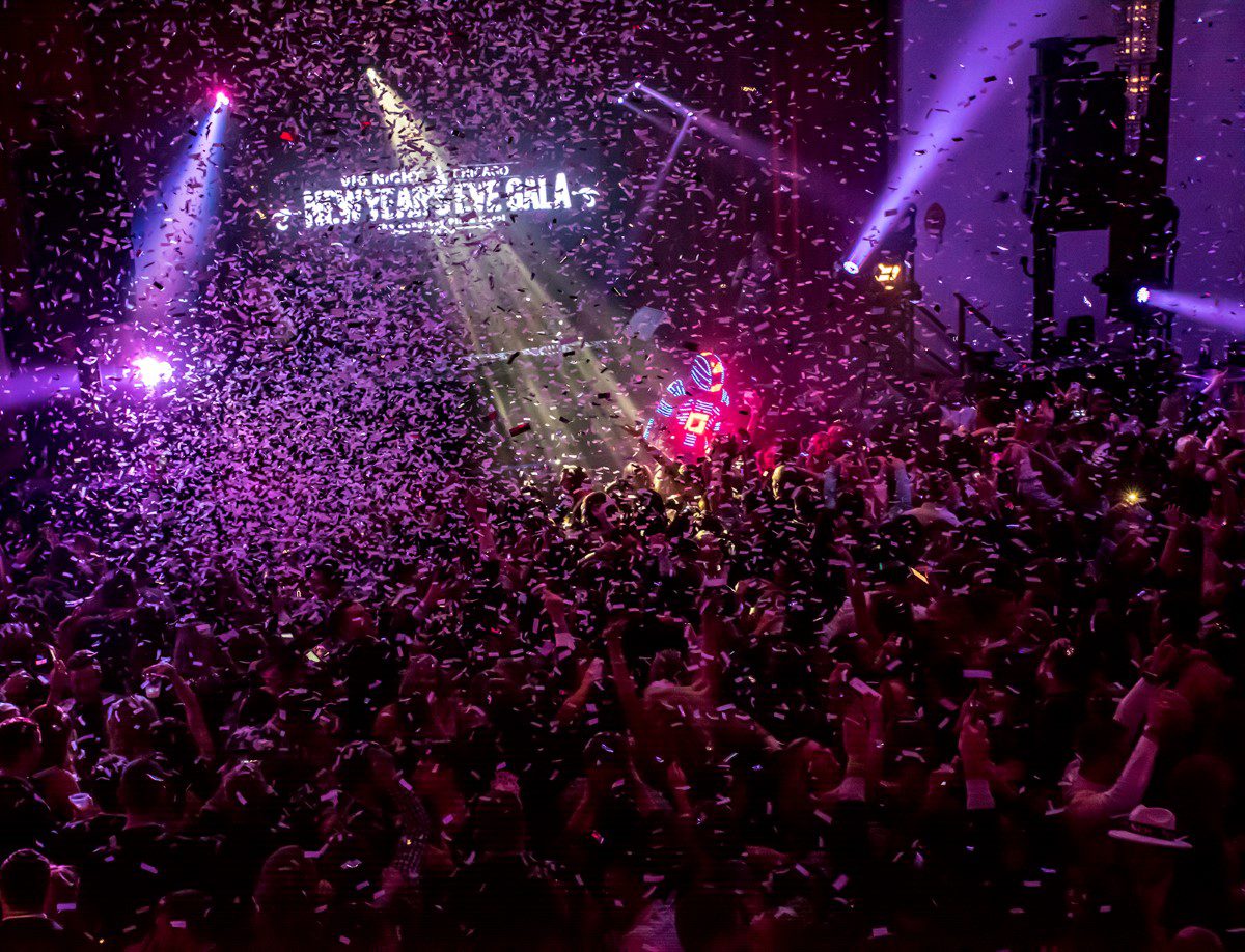 Confetti Exploding with People at Big Night Chicago New Year's Eve Party at Navy Pier