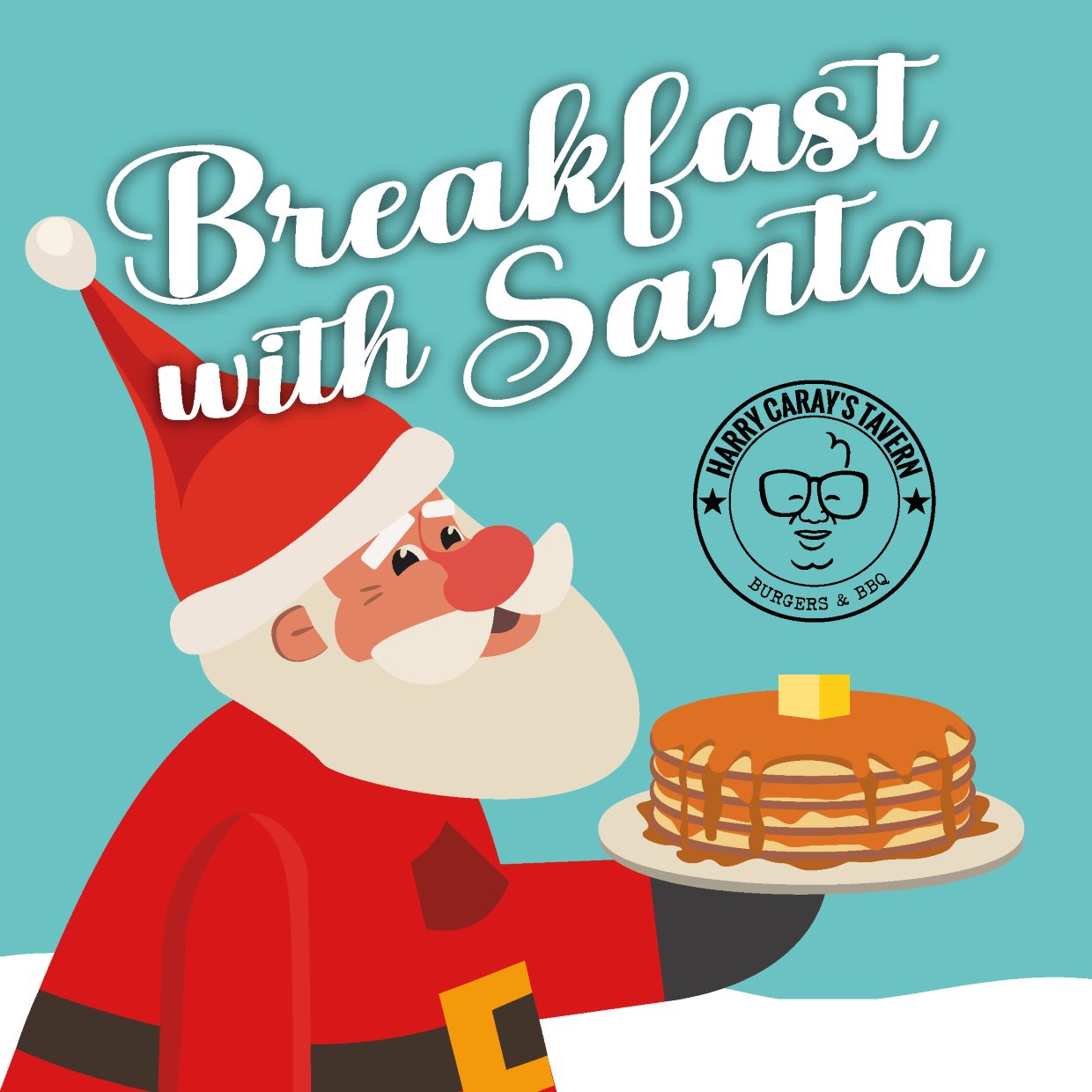 Santa With Pancakes Graphic for Breakfast With Santa at Harry Caray's Tavern at Navy Pier