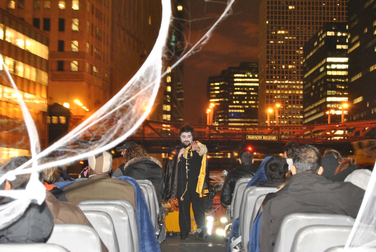 Haunted Seadog Cruise Tour Guide In Halloween Costume At Night