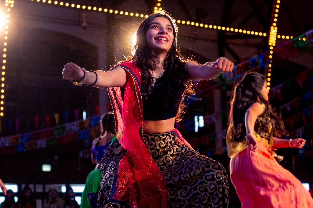 Dancing at Holi celebration at Navy Pier.