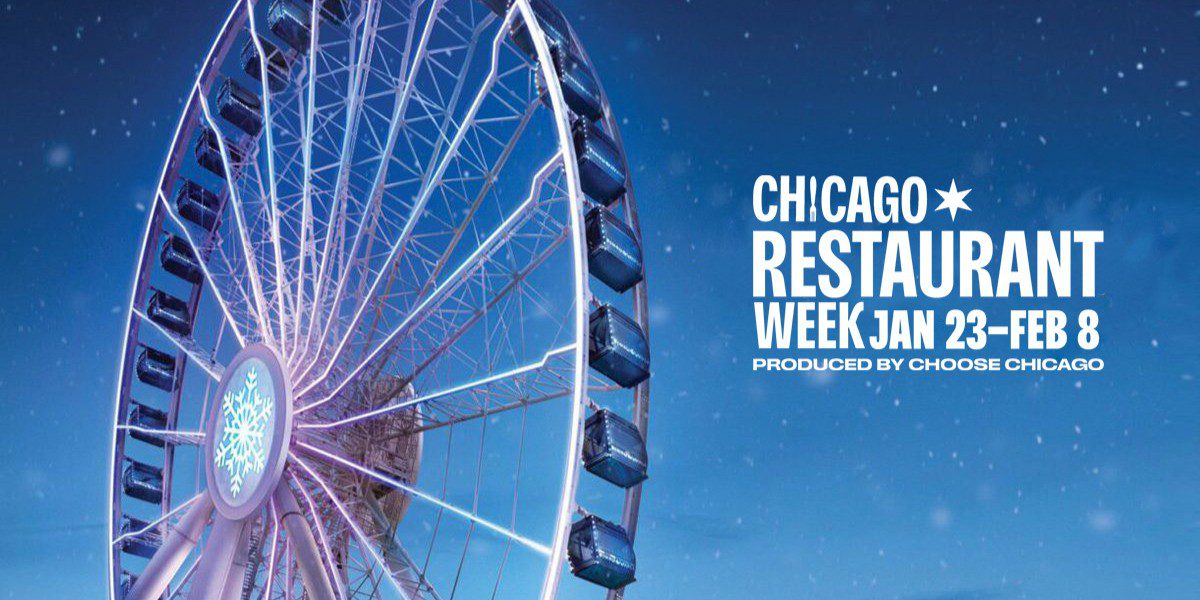 Chicago Restaurant Week promotional banner featuring Navy Pier's Ferris wheel