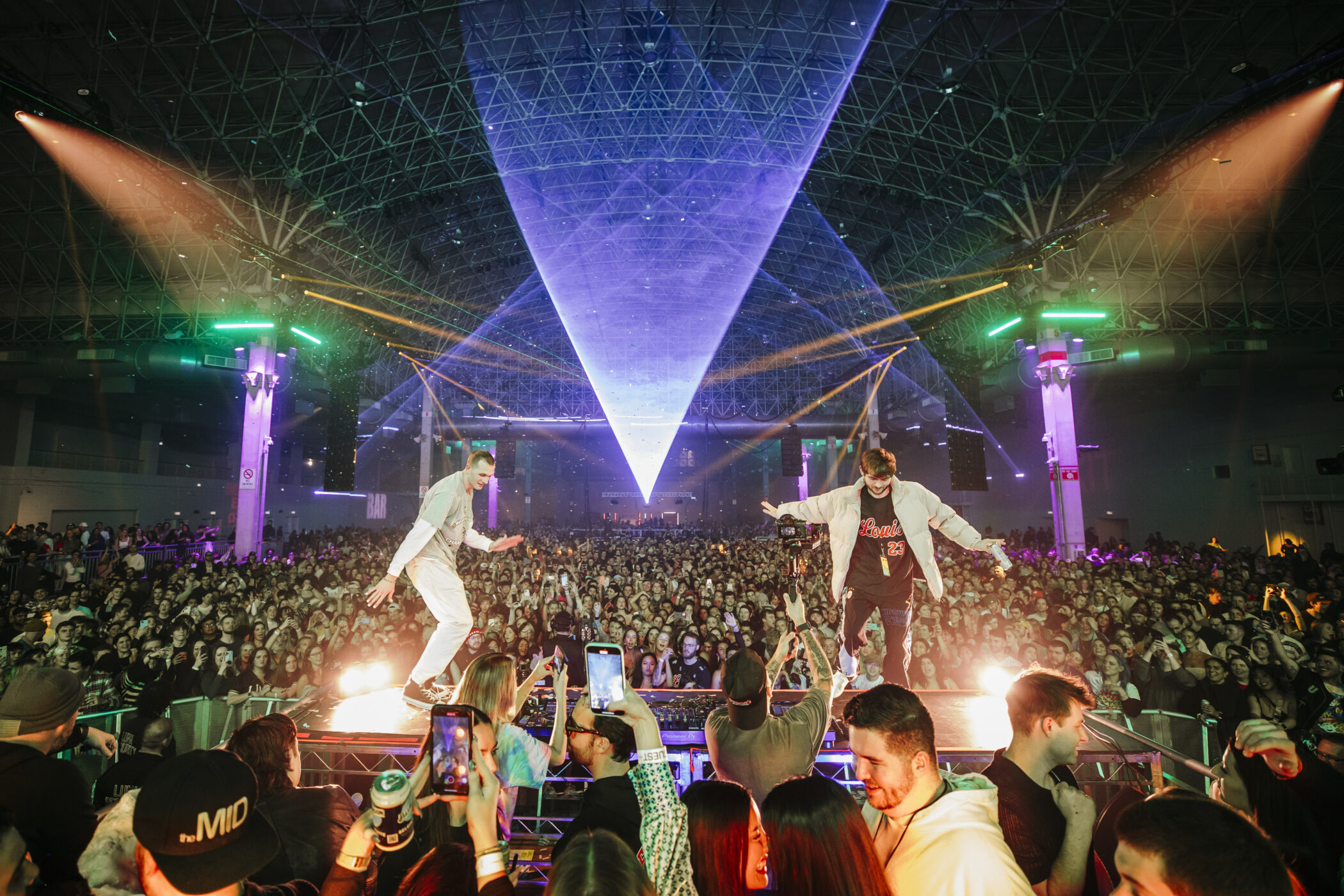 Navy Pier concert stage performers laser lights crowd