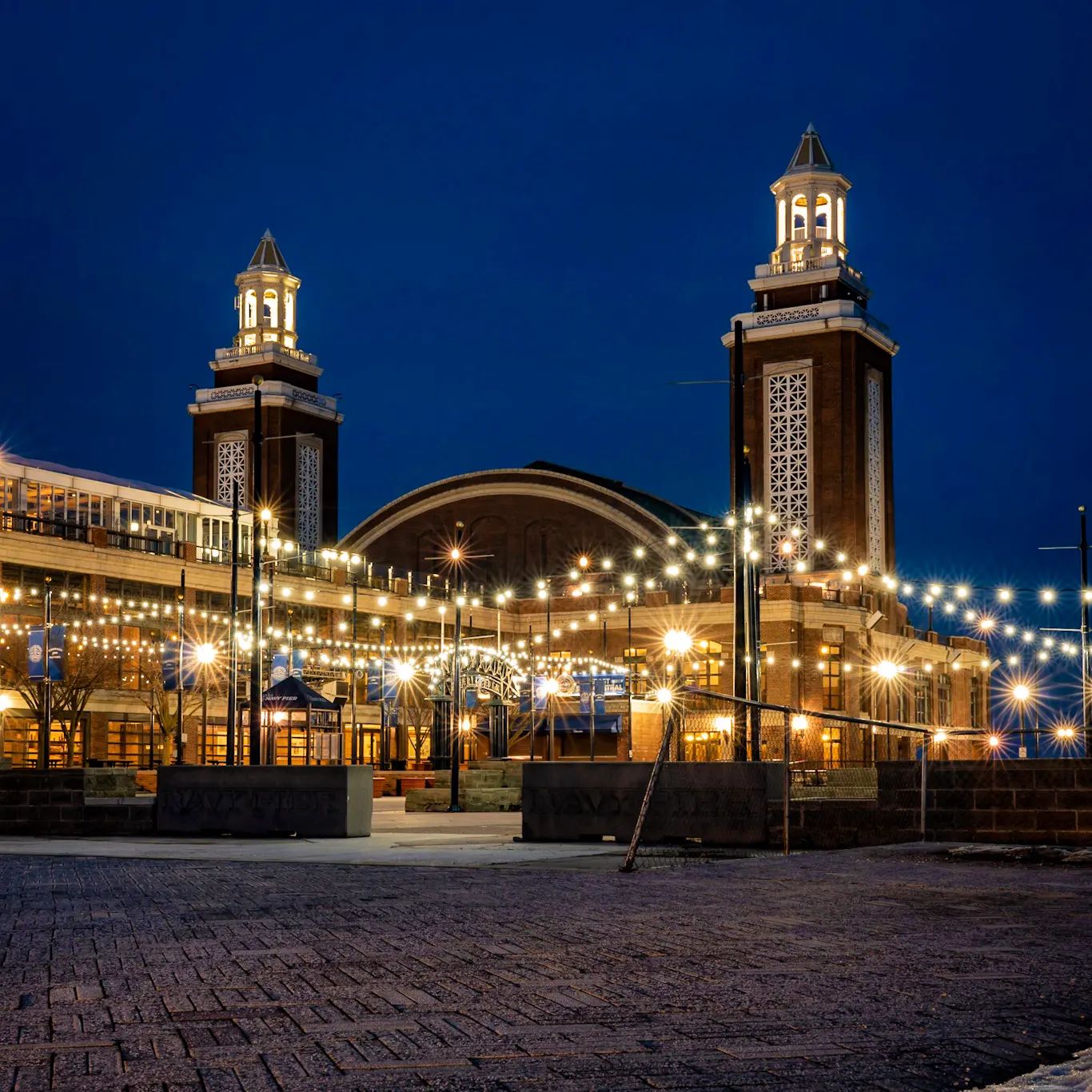 Navy Pier historic building architecture dark blue sky