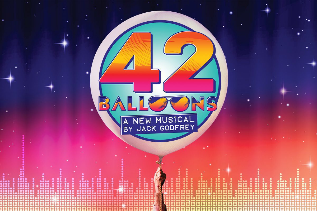 42 Balloons musical promo shows a logo balloon held aloft over a vivid starry sky