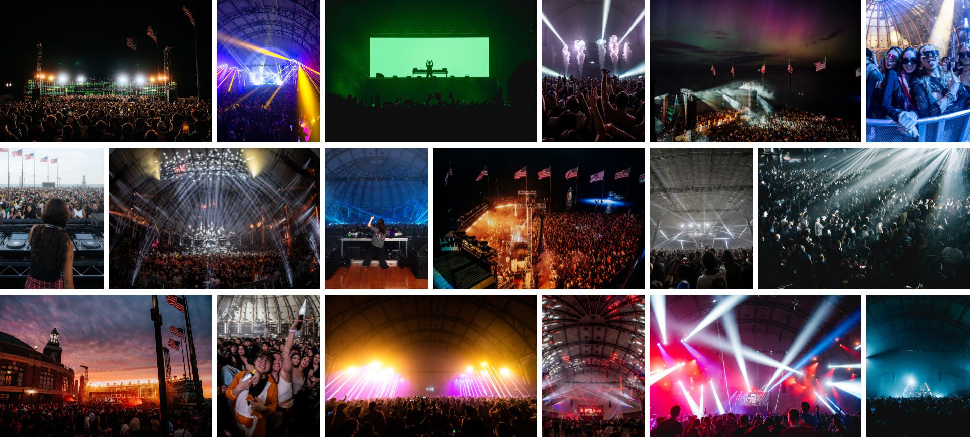 Collage of Navy Pier concerts featuring DJs and waterfront stages 1