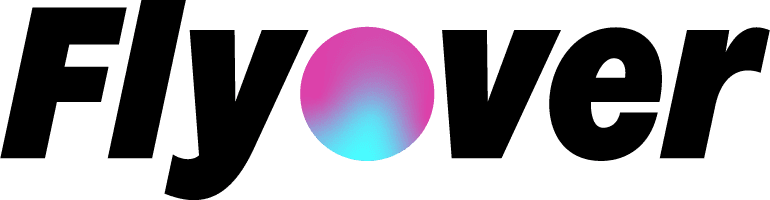 Flyover logo with gradient colors, highlighting attractions at Navy Pier Chicago.