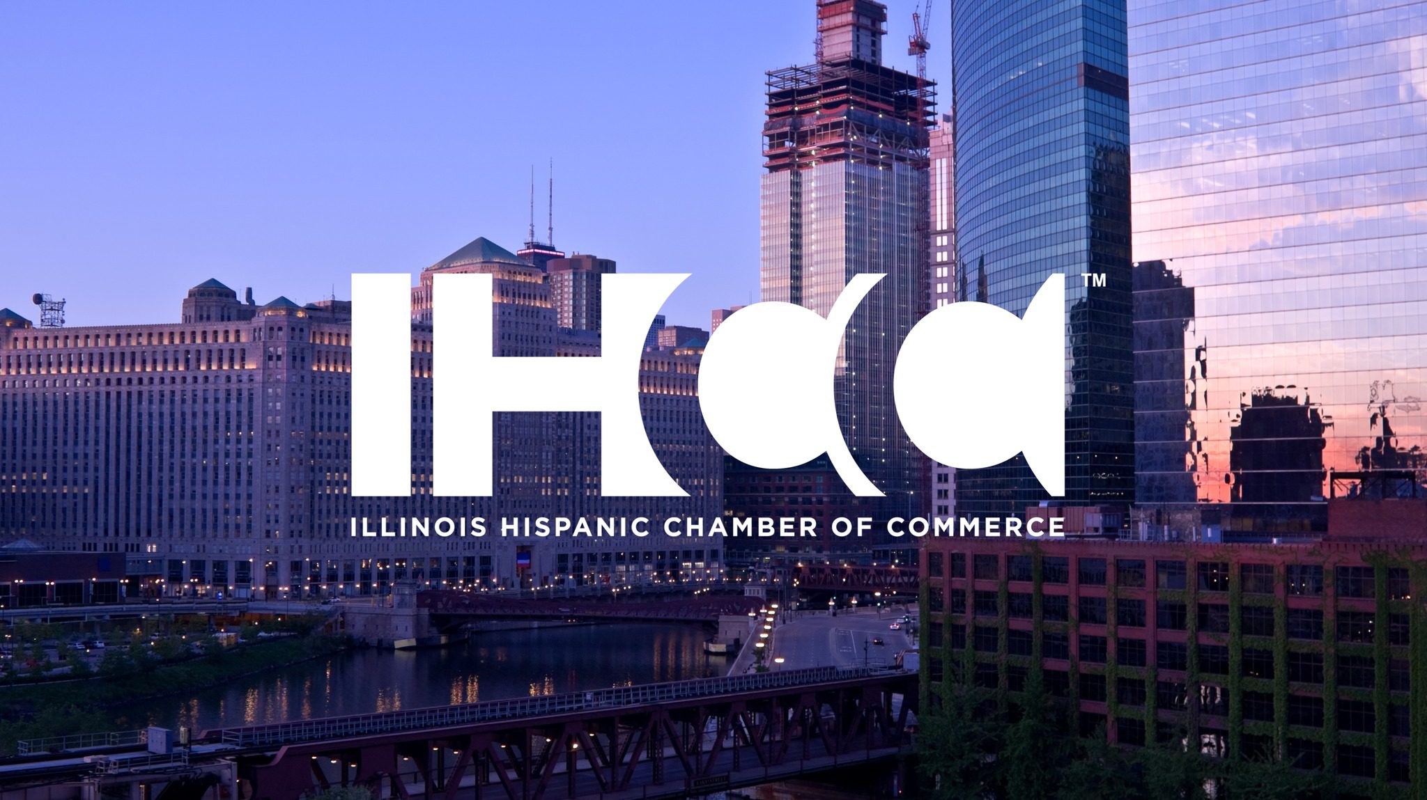 Illinois Hispanic Chamber of Commerce logo with Chicago skyline at Navy Pier event