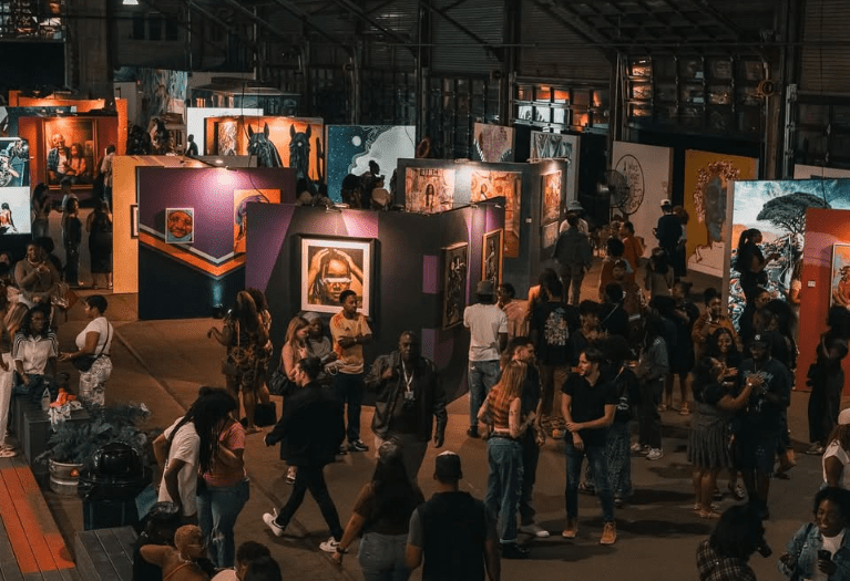 Crowd enjoying art exhibits at Art Beats + Lyrics event at Navy Pier