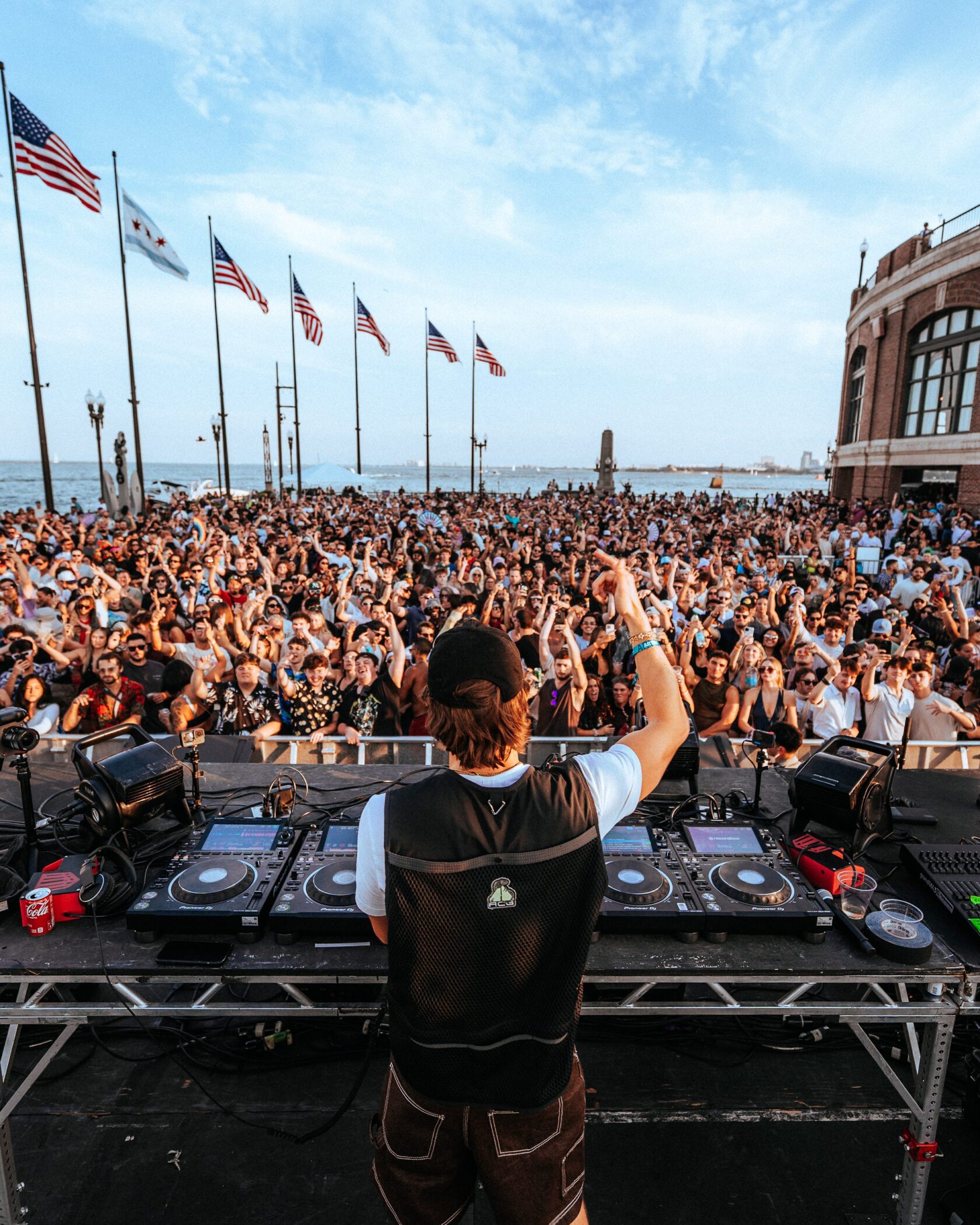 crowd enjoying live music at Navy Pier's East End Plaza event