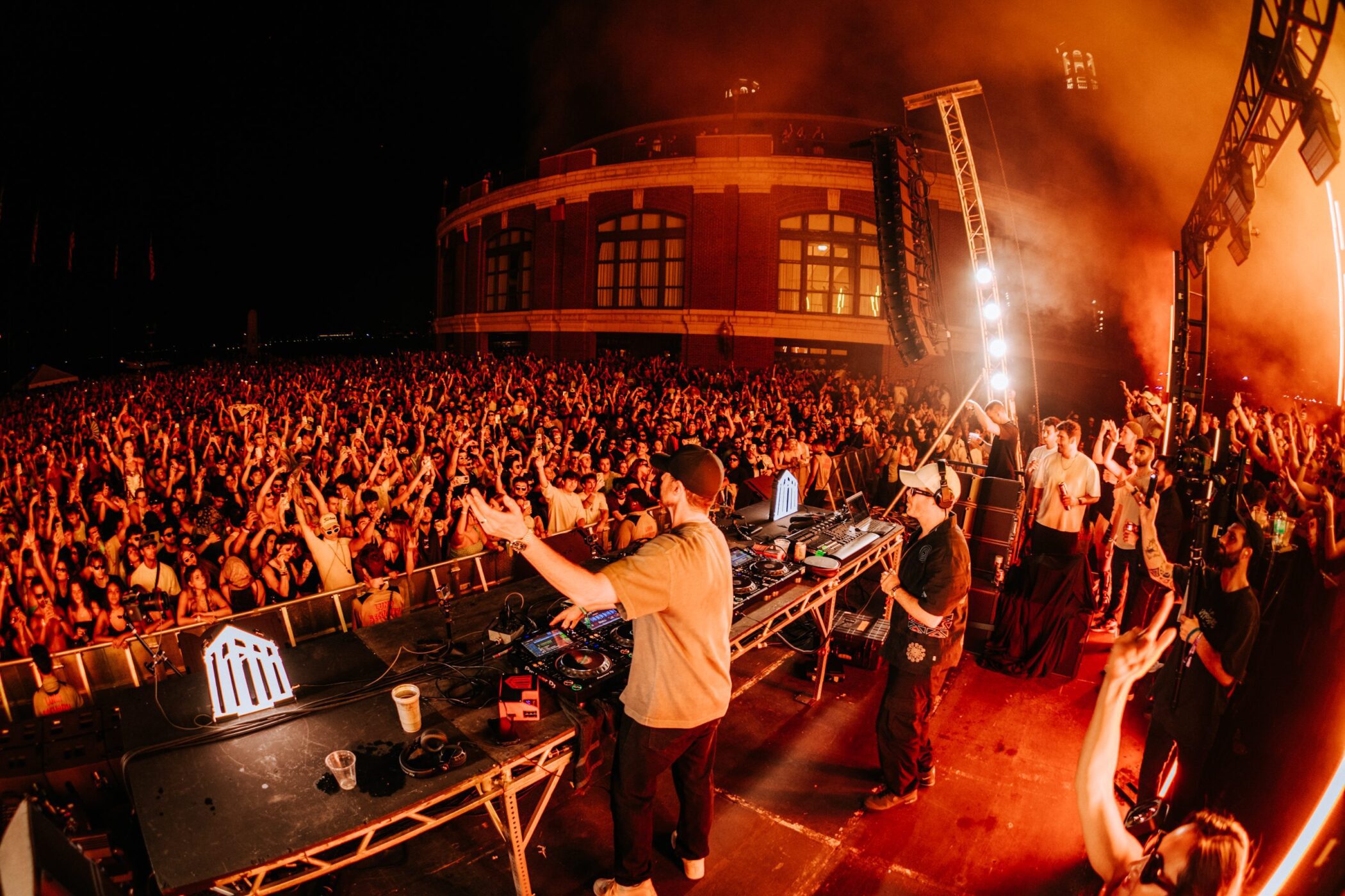 crowd enjoying live music at Navy Pier's East End Plaza event