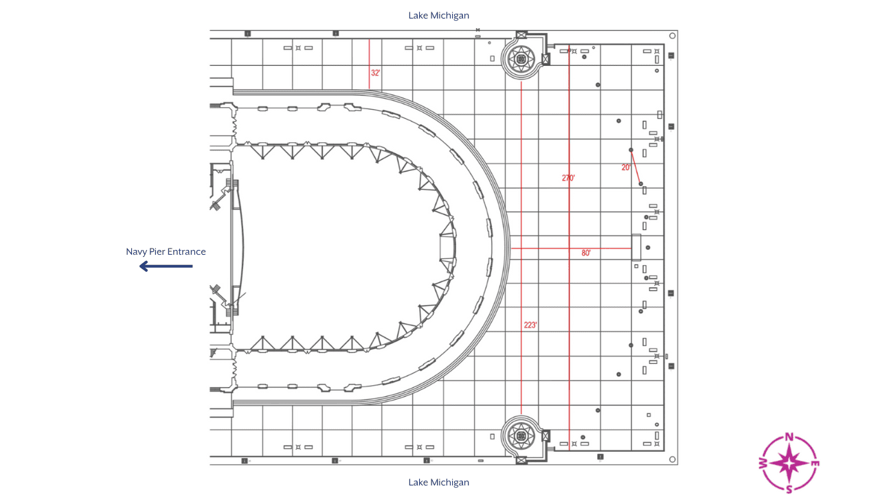 East End Plaza layout map at Navy Pier, Chicago with entrance marked.