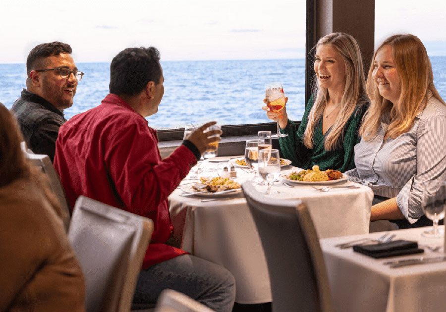 Graphic showing City Cruises dining setup aboard a ship at Navy Pier