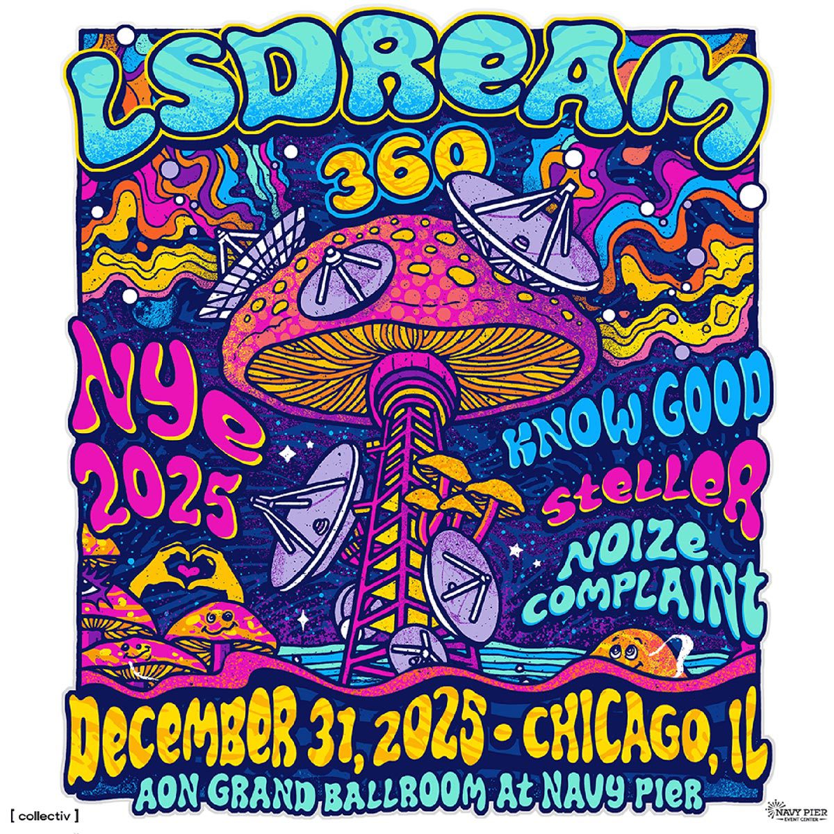 Colorful illustrated LSDREAM 360 poster with stylized shapes and event text