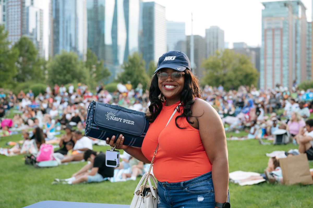Photo of a woman with swag from the Navy Pier Passport Program