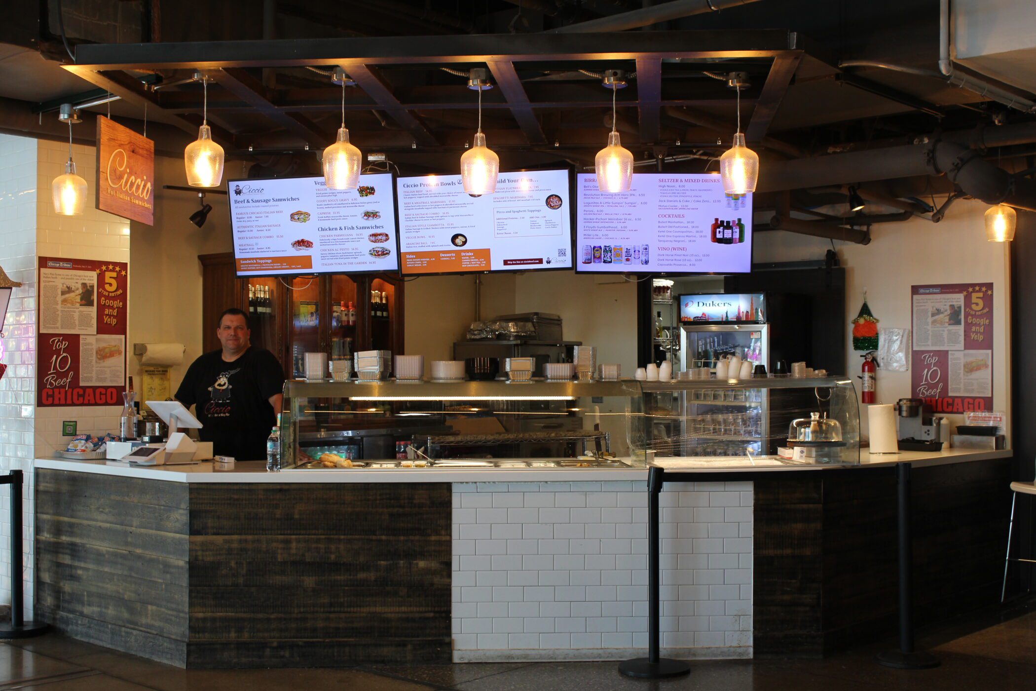 Ciccio restaurant service counter and dining area at Navy Pier