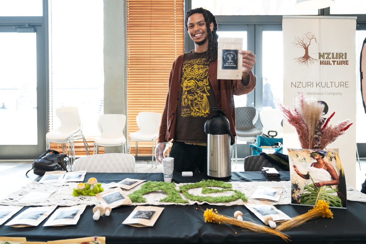 Vendor displaying handmade products at a Navy Pier market booth