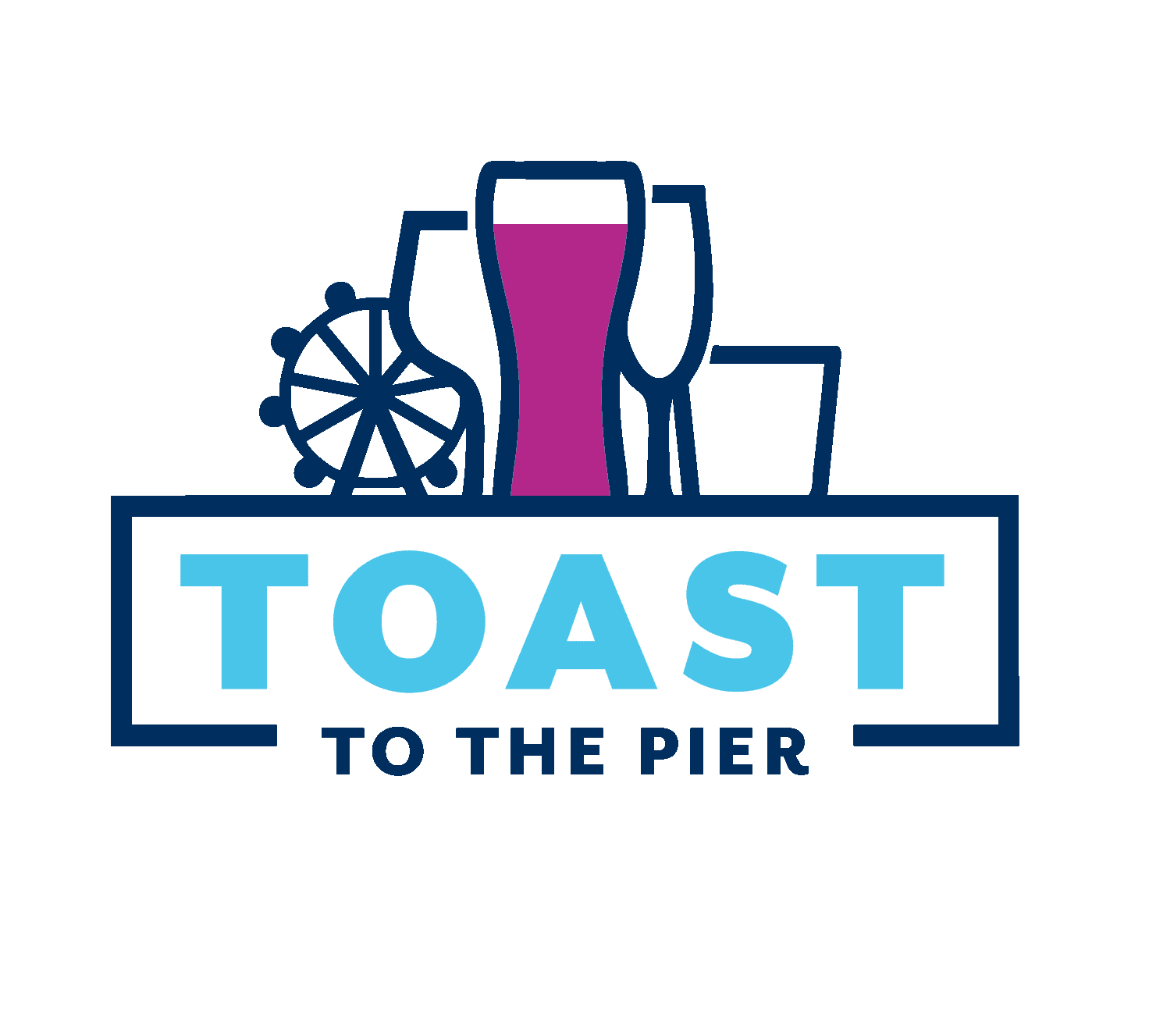 Toast to the Pier logo with cocktail glass graphic on dark background