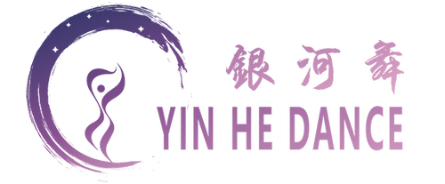 Yin He Dance logo with Chinese characters and stylized text in pink tones