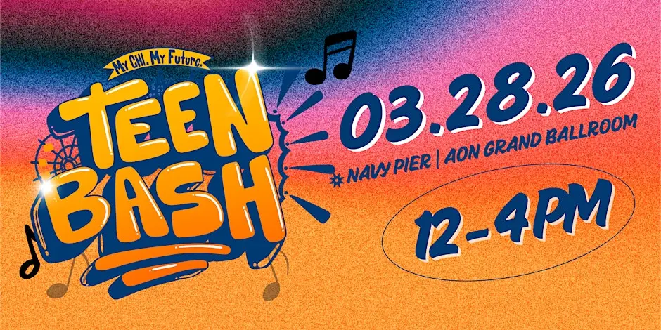 Teen Bash event poster for March 28 at Navy Pier from 12 to 4 PM