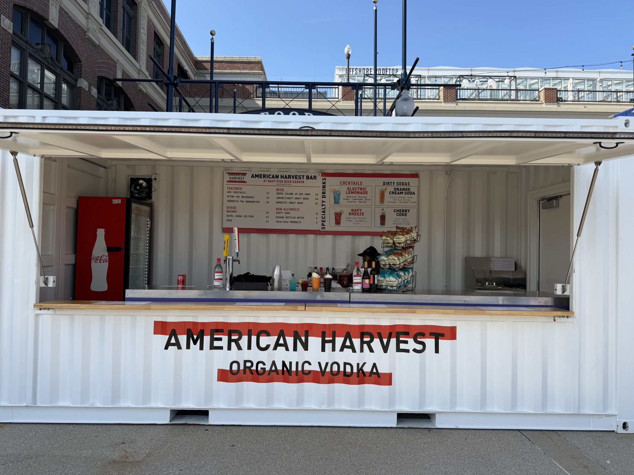 American Harvest Organic Vodka container bar at the Navy Pier Beer Garden