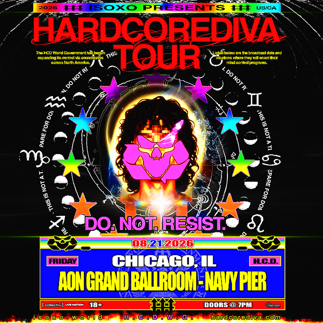 Hardcorediva Tour concert poster for the AON Grand Ballroom at Navy Pier Chicago on August 21 2026