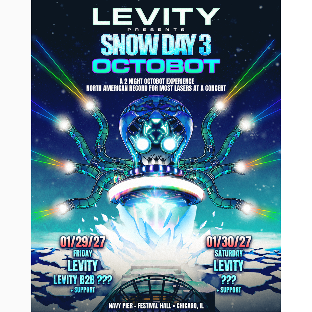 Levity Snow Day 3 Octobot poster for January 29 and 30 at Navy Pier